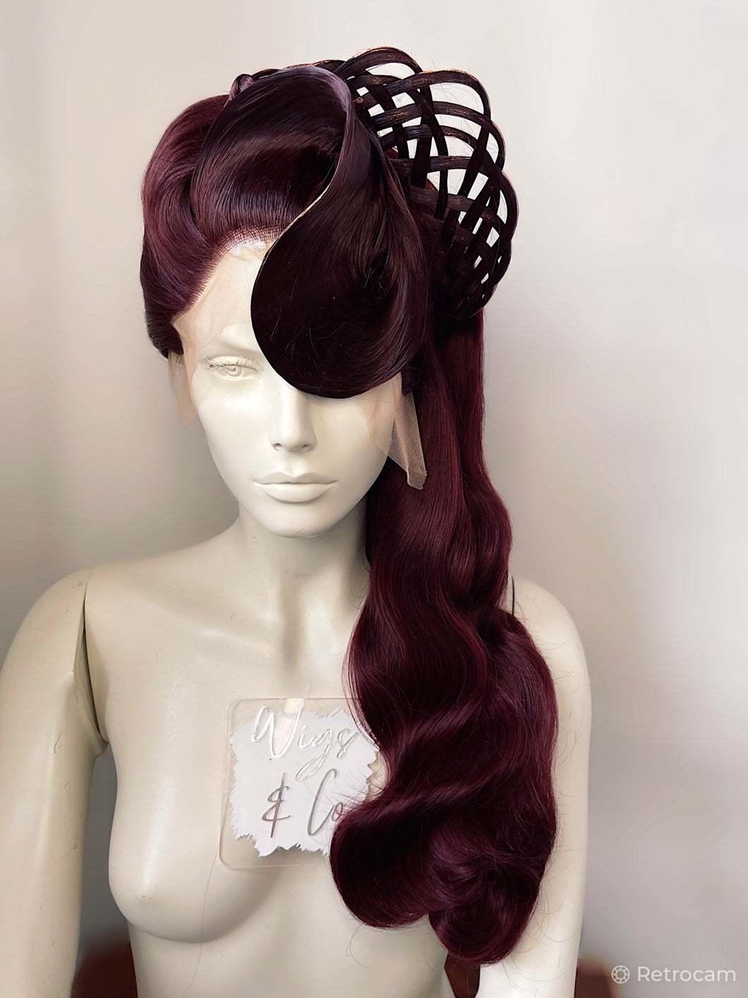 Wine Red Brunette Basket Braid Stock